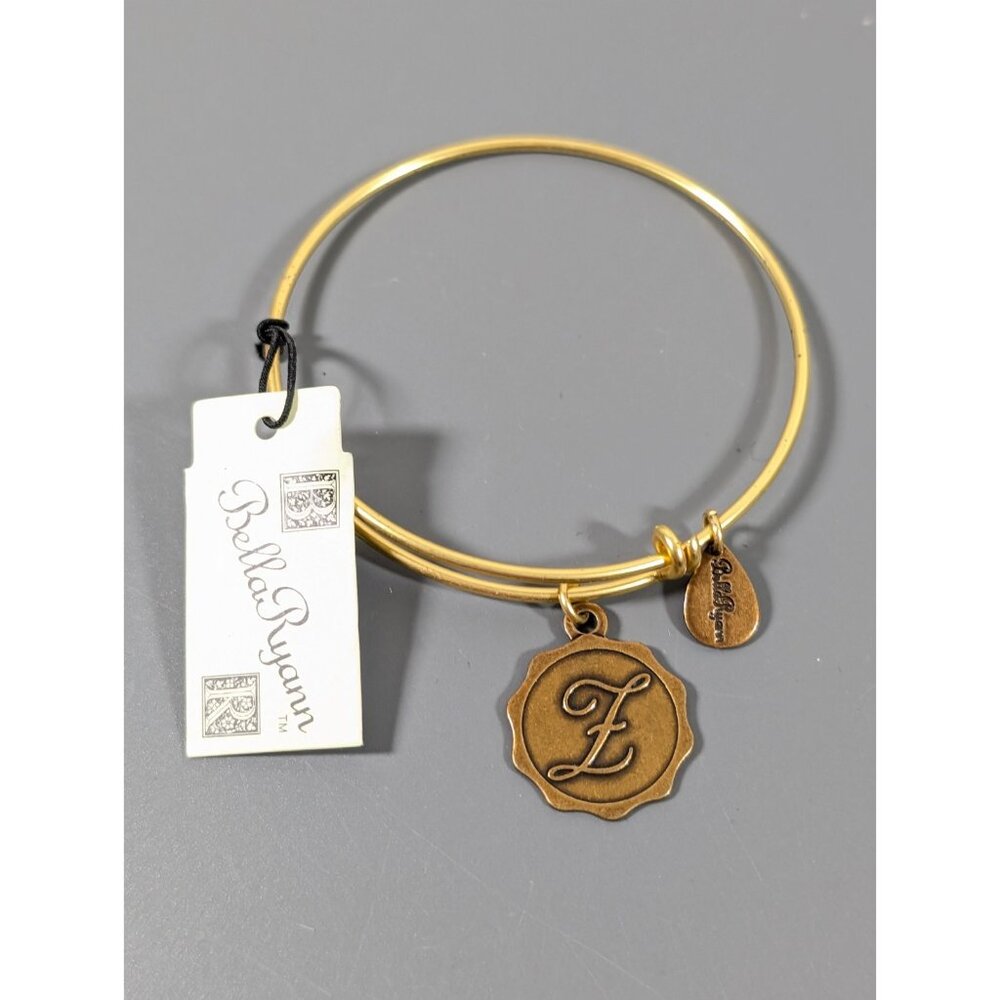 Bella Ryann Initial Letter F Charm‎ Bangle Bracelet Stacking Antiqued Gold Tone